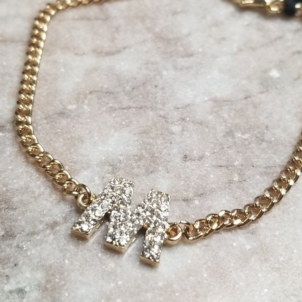 Steve Madden Women's Casted Stone Initial M Gold-Tone Bracelet